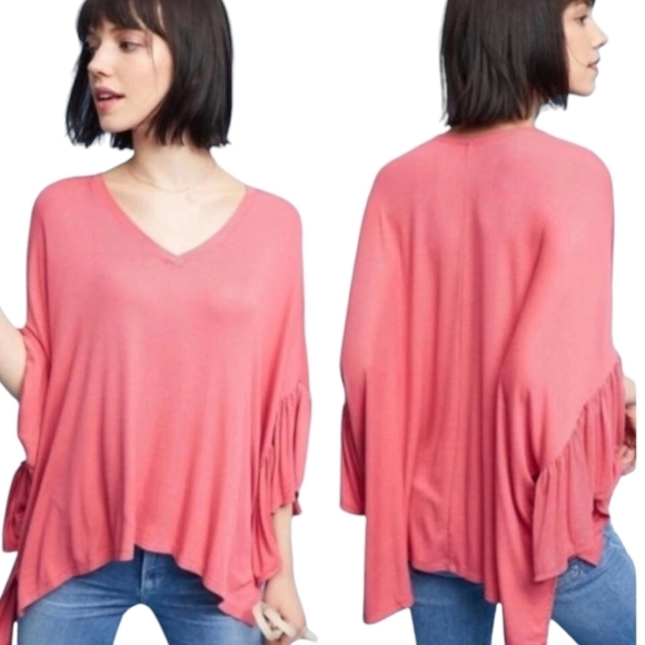 Anthropologie Akemi + Kin Blouse XS Small Pink Capa Fluttered Tunic Top Oversize - Picture 1 of 11